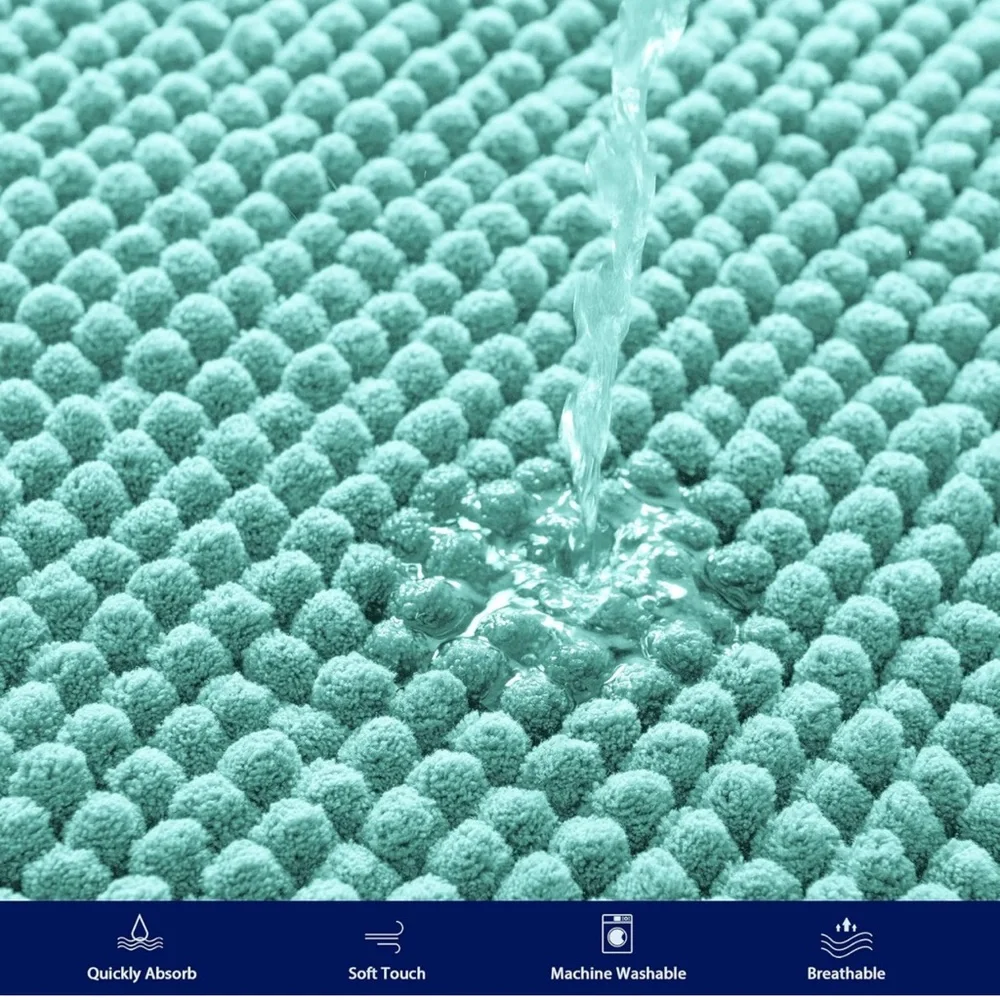blue/teal chenille soft bath rug mat set